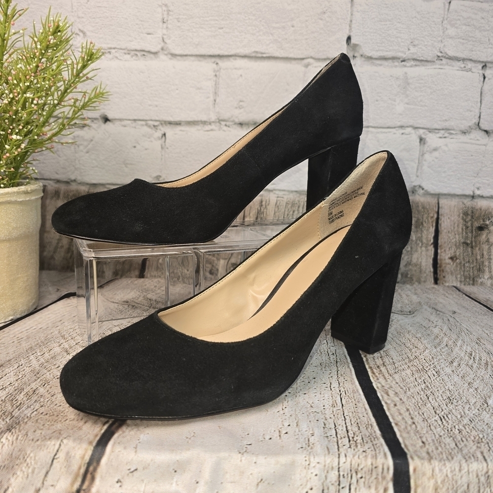 J.JILL BLACK SUEDE LEATHER ROUND TOE SLIP-ON HIGH BLOCK HEEL SHOES WOMENS 8 - Picture 3 of 7